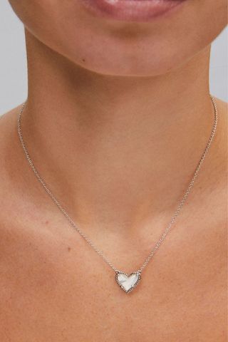 Ari Heart Short Silver Pendant Necklace in Ivory Mother-of-Pearl