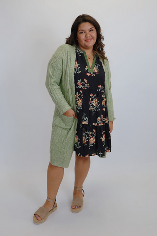 Olive Dreams Long Ribbed Cardigan