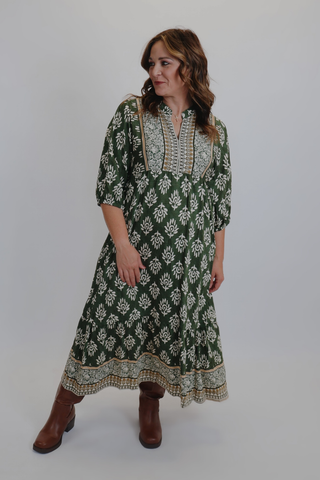 Sage Meadow Abstract Border Midi Dress