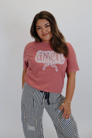 Amen Lace Bubble Bow Graphic Tee