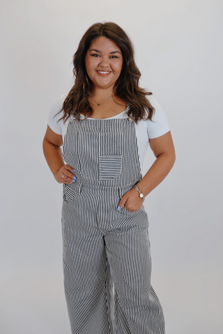 Ridge Stripe Barrel-Leg Overalls