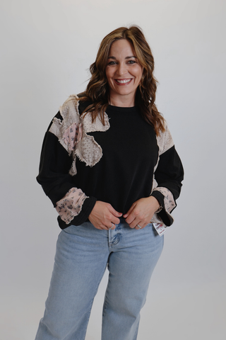 Boho Patchwork French Terry Pullover in Plus