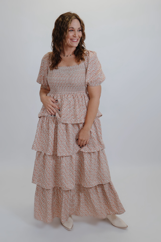 Blushing Petals Smocked Maxi Dress