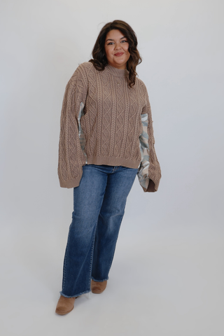 Camo Contrast Knit Mock Neck Sweater