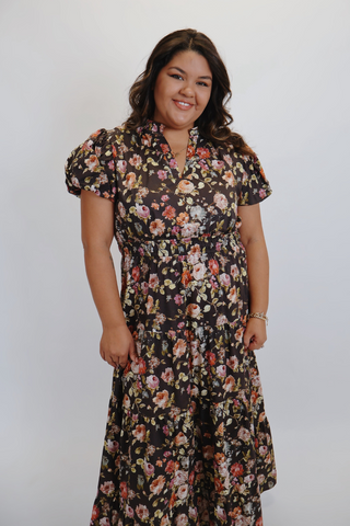 Espresso Garden Tiered Midi Dress in Plus