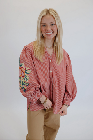 Rustic Rose Stripe Blouse