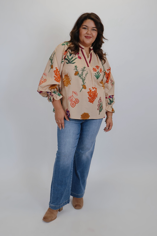 Wild Bloom Contrast Trim Top