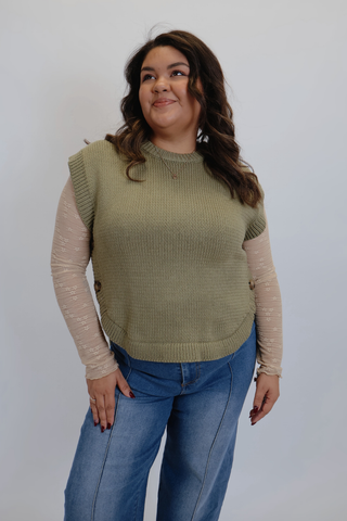 Olive Side Button Sweater Vest