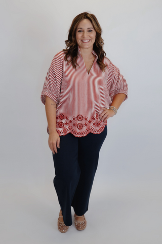 Savannah Stripe Embroidered Blouse in Plus