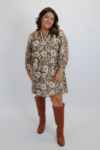 Vintage Camellia Print Mini Dress