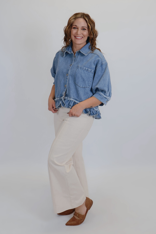 Ruffled Edge Denim Shirt