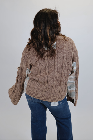 Camo Contrast Knit Mock Neck Sweater