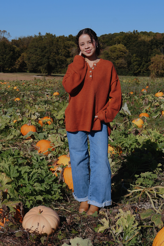 Rustic Charm Henley Knit Sweater