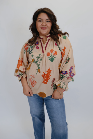 Wild Bloom Contrast Trim Top