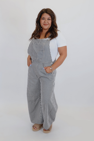 Ridge Stripe Barrel-Leg Overalls