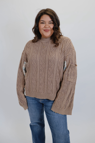 Camo Contrast Knit Mock Neck Sweater