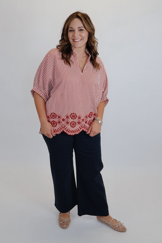 Savannah Stripe Embroidered Blouse in Plus