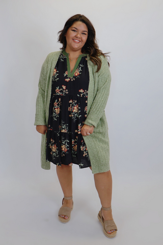 Olive Dreams Long Ribbed Cardigan in Plus