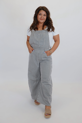 Ridge Stripe Barrel-Leg Overalls