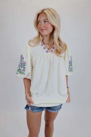 Joyful Bloom Embroidered Blouse