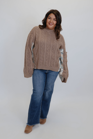 Camo Contrast Knit Mock Neck Sweater