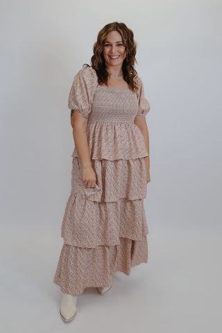 Blushing Petals Smocked Maxi Dress