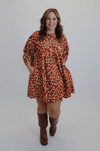 Autumn Bloom Corduroy Babydoll Dress