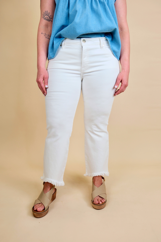 The Lily Low Rise White Denim Jeans