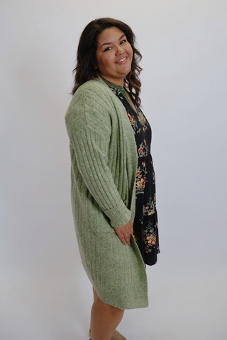 Olive Dreams Long Ribbed Cardigan