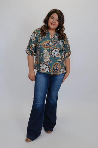 Paisley Breeze Puff Sleeve Blouse