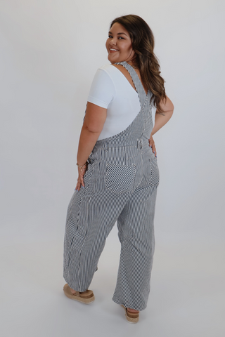 Ridge Stripe Barrel-Leg Overalls