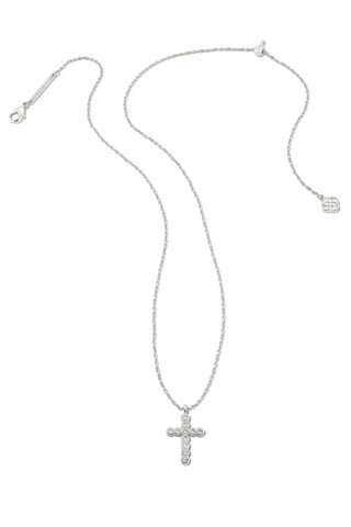 Cross Silver Pendant Necklace in White CZ