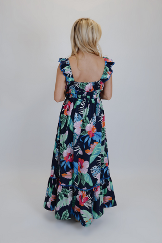 Tropical Tide Ruffle Midi Dress