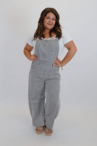 Ridge Stripe Barrel-Leg Overalls