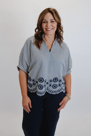 Savannah Stripe Embroidered Blouse