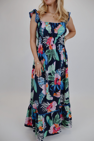 Tropical Tide Ruffle Midi Dress