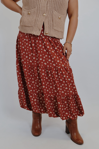 Scarlet Bloom Tiered Midi Skirt
