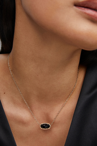 Elisa Gold Pendant Necklace in Black Opaque Glass