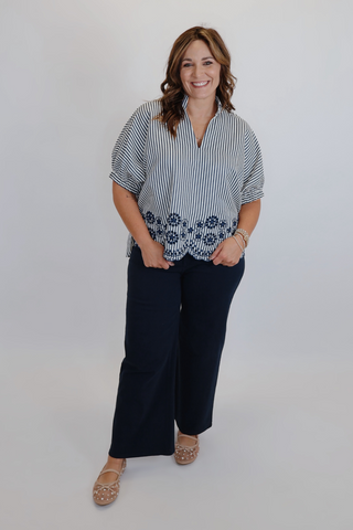 Savannah Stripe Embroidered Blouse