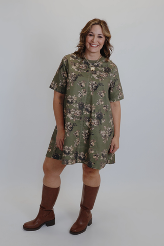 Rustic Bloom Contrast Stitch Mini Dress