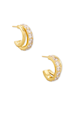 Livy Gold Huggie Earrings in White Crystal