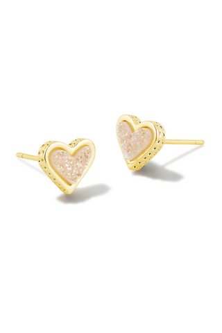 Framed Ari Heart Gold Stud Earrings in Iridescent Drusy