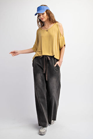 Mineral Washed Denim Wide Pants