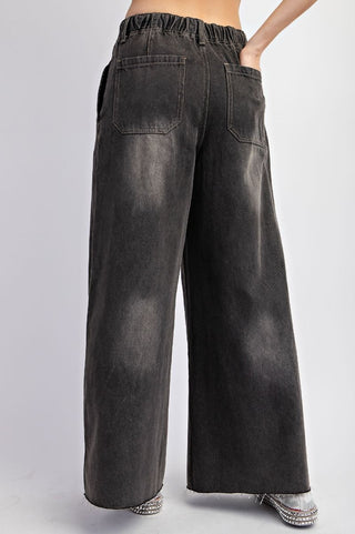 Mineral Washed Denim Wide Pants