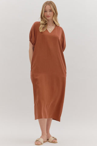 Luxe Ease Puff Sleeve Midi Dress