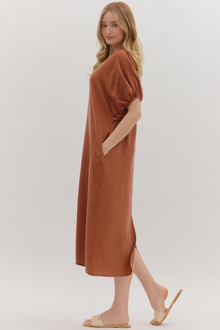 Luxe Ease Puff Sleeve Midi Dress