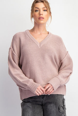 Blush Haven V-Neck Sweater