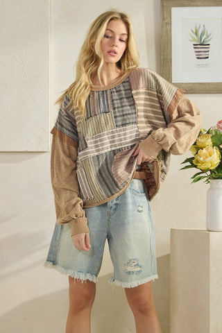 Rustic Harmony Patchwork Pullover