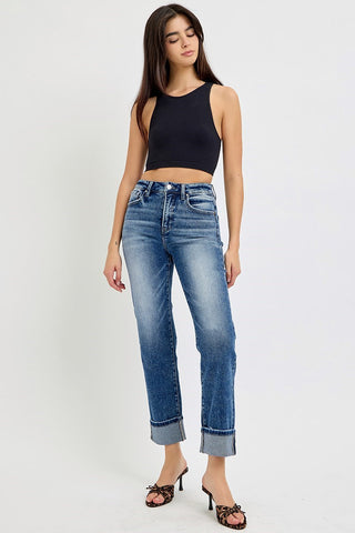 Zoey High-Rise Cuffed Straight Jeans