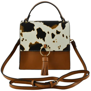 Cow Print Ring Tassel Crossbody Satchel